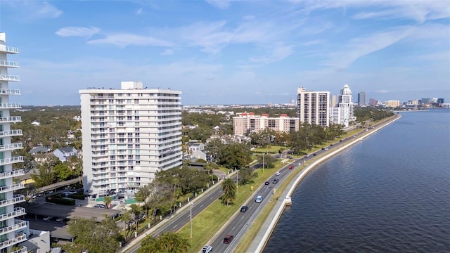 bird's eye view featuring a water view