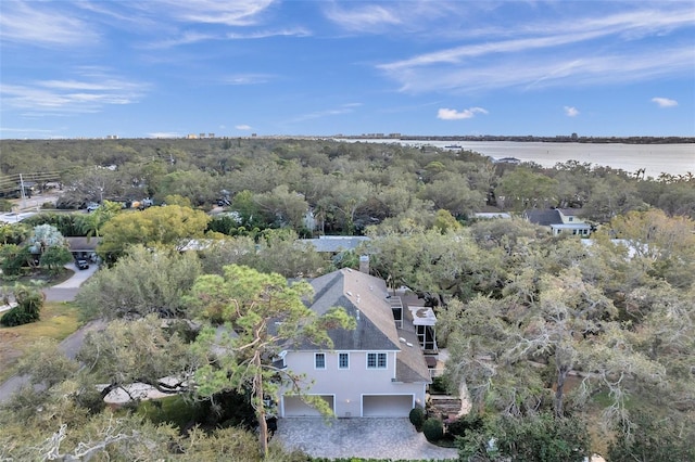 bird's eye view featuring a water view