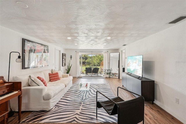 living room with light hardwood / wood-style flooring