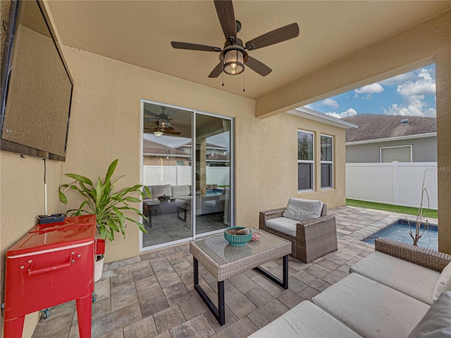 view of patio / terrace featuring outdoor lounge area and ceiling fan