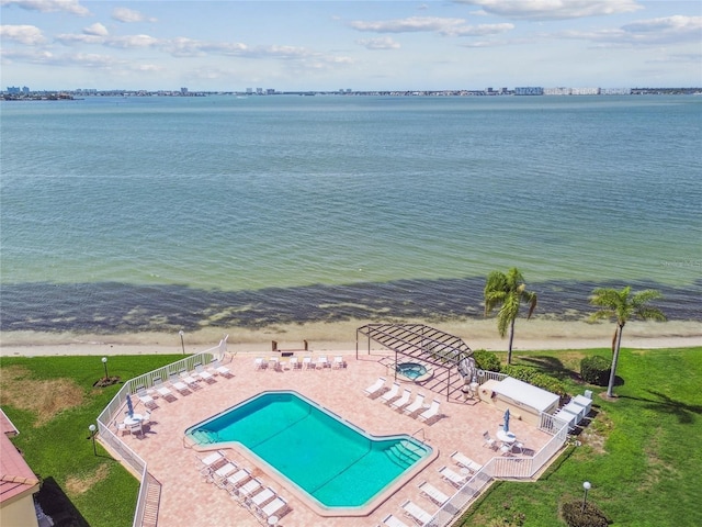 bird's eye view featuring a water view