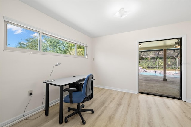 office area with light wood-type flooring