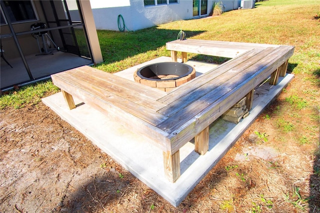 view of storm shelter featuring a yard