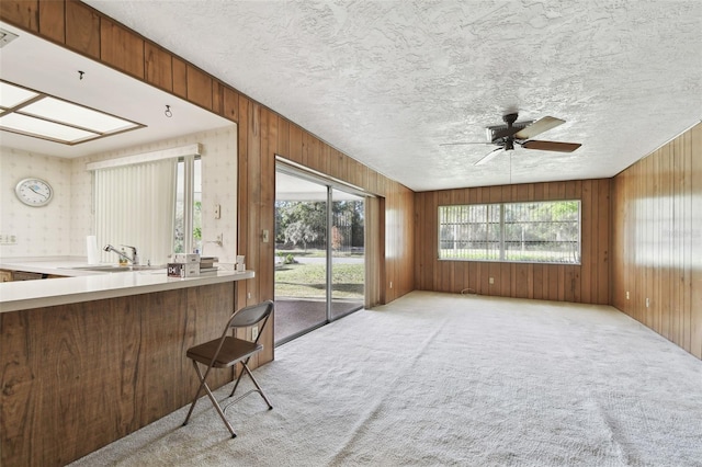 sunroom / solarium with ceiling fan and sink