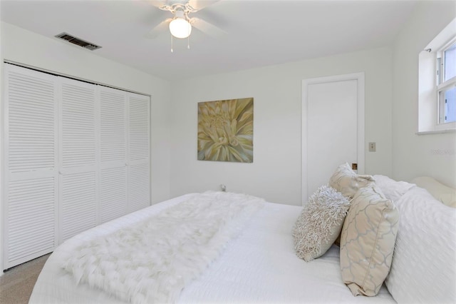 bedroom with carpet flooring and ceiling fan