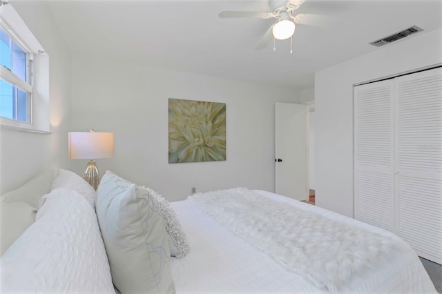 bedroom with a closet and ceiling fan