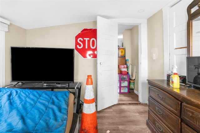 bedroom with hardwood / wood-style floors