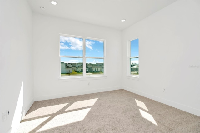 unfurnished room with light colored carpet