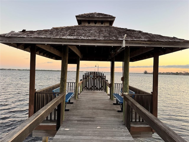 dock area featuring a water view