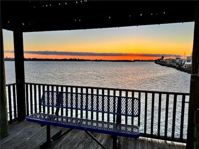 exterior space with a water view