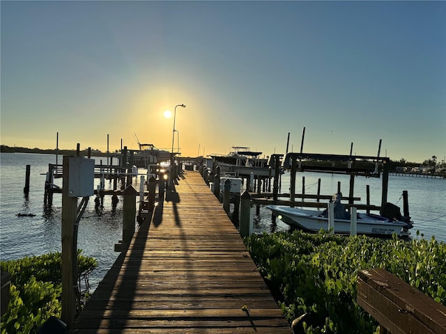 dock area featuring a water view