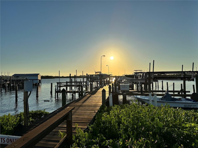 view of dock with a water view