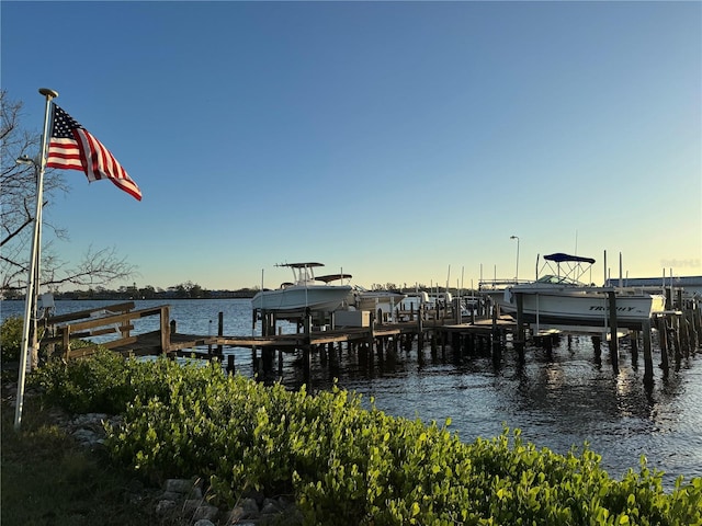 view of dock featuring a water view