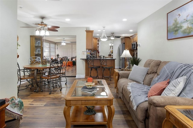 living room featuring dark hardwood / wood-style floors