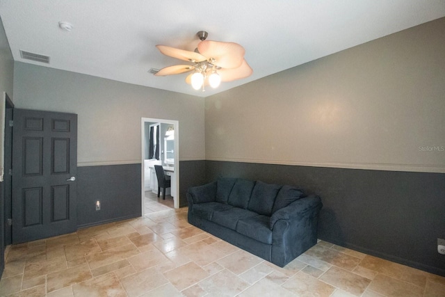 living room featuring ceiling fan