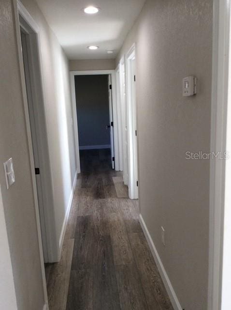 corridor featuring dark hardwood / wood-style flooring