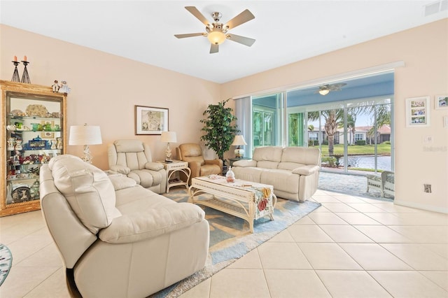 living room with light tile patterned flooring