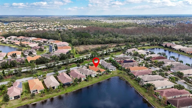 aerial view featuring a water view