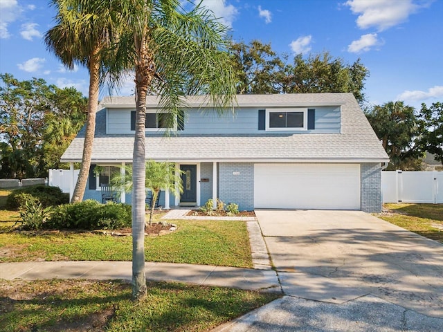 view of front property featuring a front yard and a garage