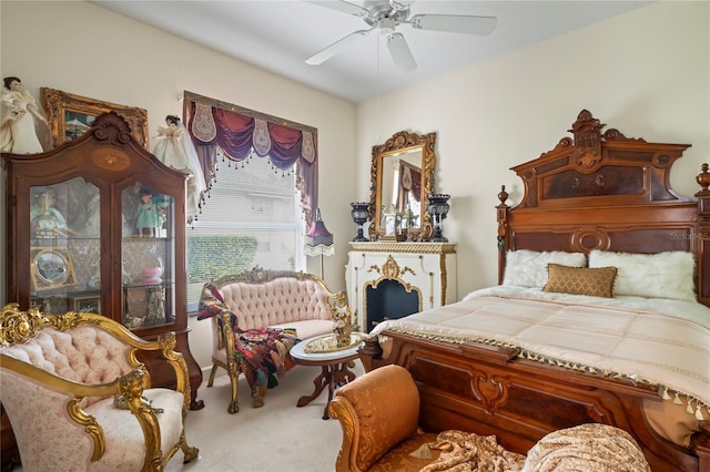 bedroom with carpet flooring and ceiling fan