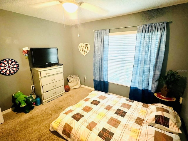 bedroom with carpet flooring and ceiling fan