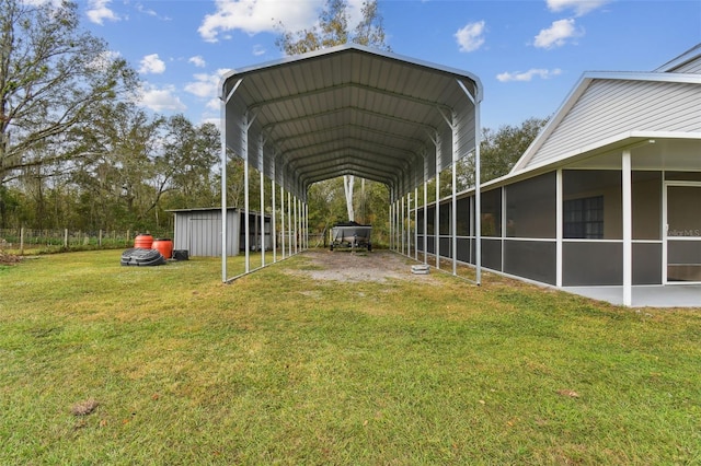 view of car parking featuring a carport and a lawn