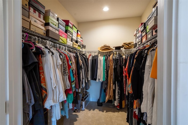 spacious closet with dark colored carpet