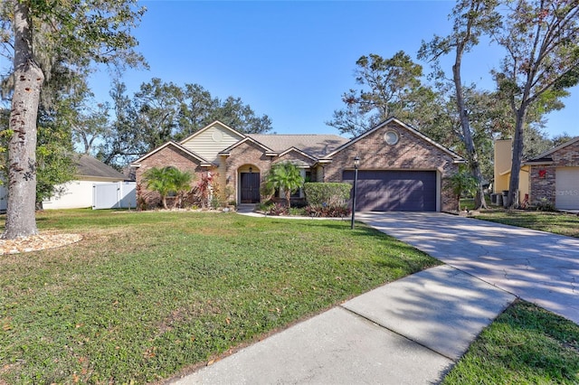 view of front of house featuring a front yard and a garage