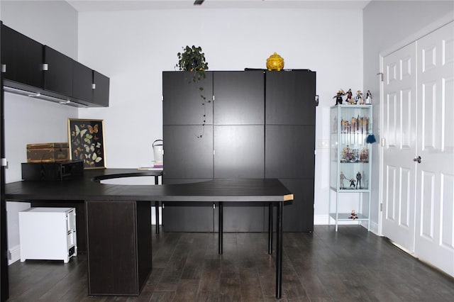 kitchen featuring dark hardwood / wood-style floors and kitchen peninsula