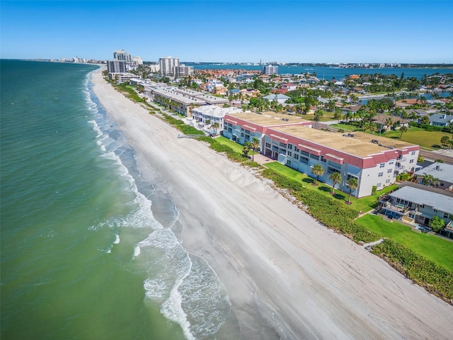 aerial view with a beach view and a water view