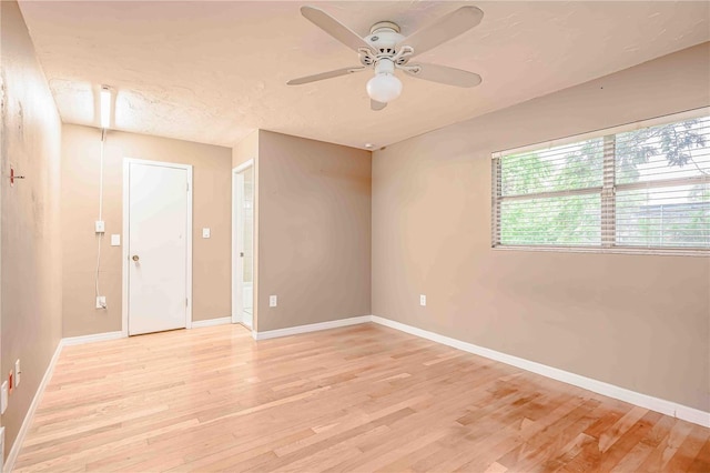 empty room featuring ceiling fan and light hardwood / wood-style floors