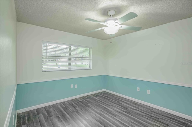 unfurnished room featuring a textured ceiling, hardwood / wood-style flooring, and ceiling fan