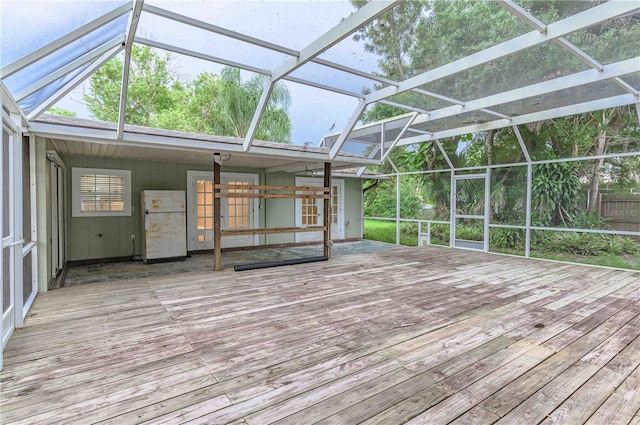 wooden terrace featuring a lanai