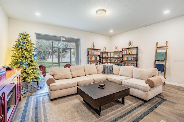 living room with light hardwood / wood-style floors