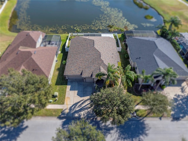 bird's eye view featuring a water view