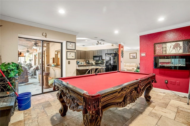 recreation room featuring crown molding and billiards