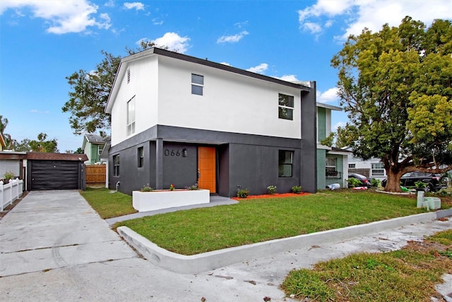 modern home with a front lawn