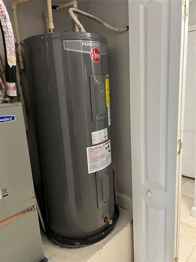 utility room featuring water heater