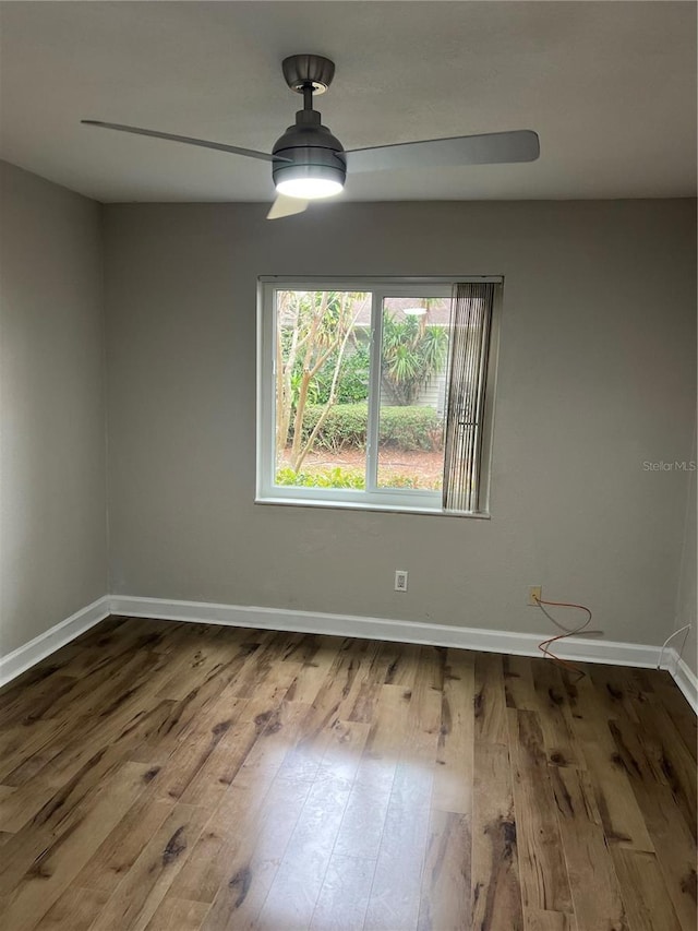 spare room featuring wood-type flooring and ceiling fan