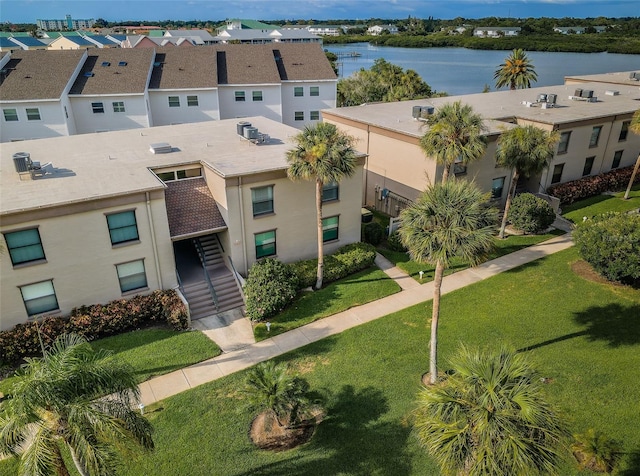 drone / aerial view featuring a water view