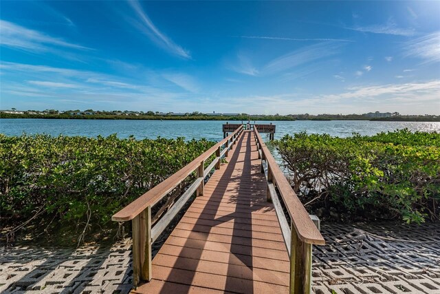 view of dock with a water view