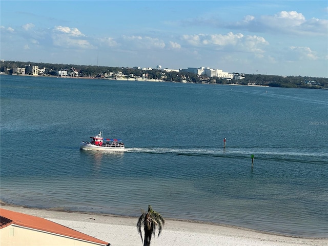 property view of water featuring a view of the beach