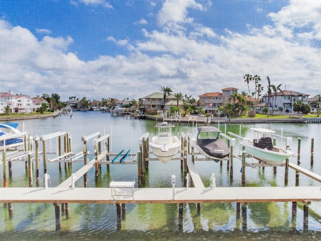 dock area with a water view