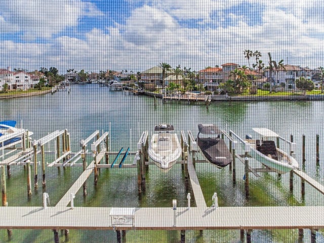 dock area with a water view