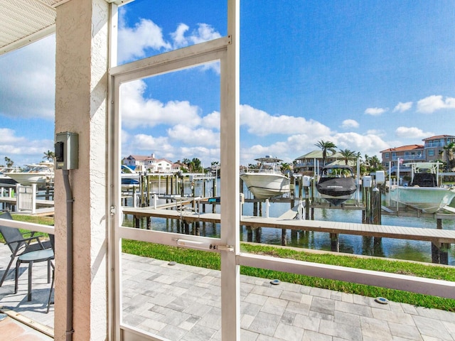 dock area featuring a water view