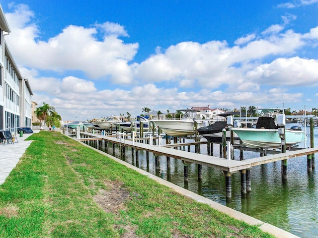 dock area with a water view