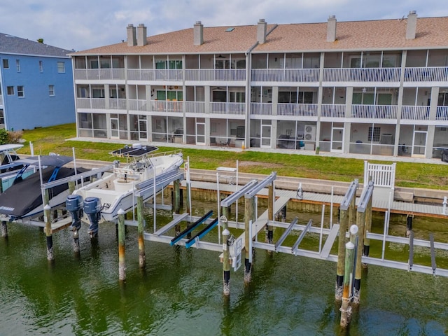 dock area with a water view