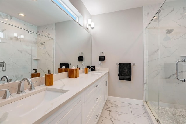 bathroom with vanity and an enclosed shower