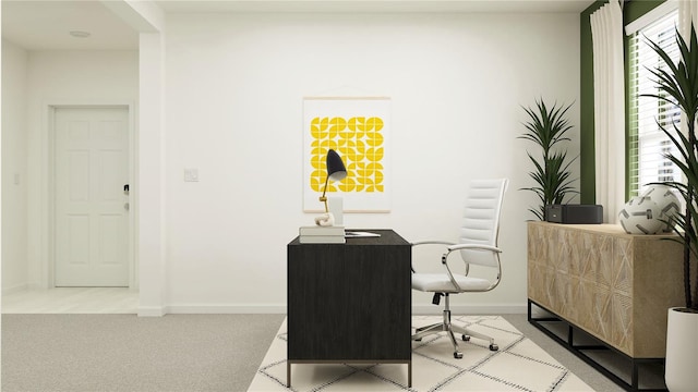 office space featuring light carpet and plenty of natural light