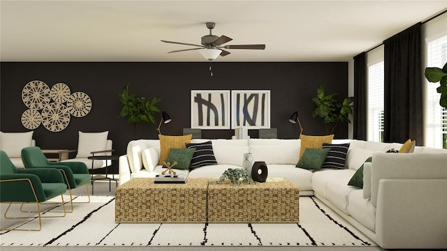 living room with ceiling fan